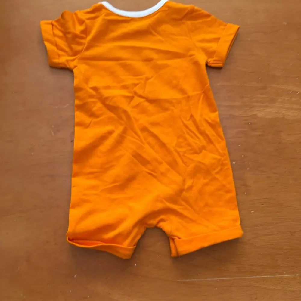 Cat & Jack Romper Shorties Baby One Piece Outfit Orange Summer Ringer Shortalls